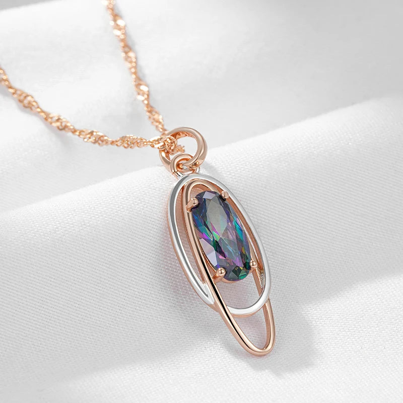 Colar Feminino Zircônia Oval Colorida Ouro Rosé 585 Cobre