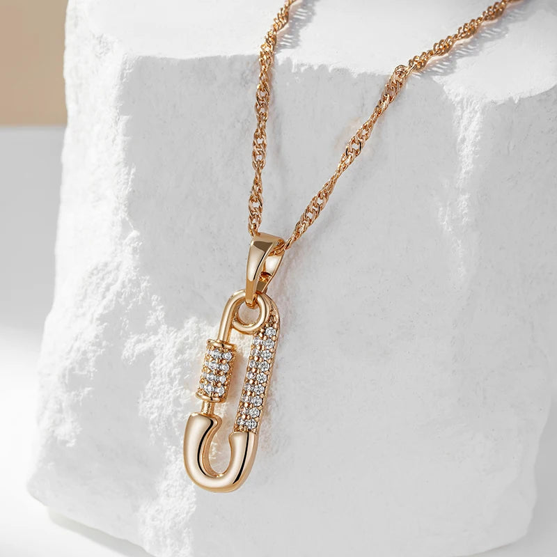Colar Feminino Cobre Alfinete Zircônia Cristal Ouro Rosé