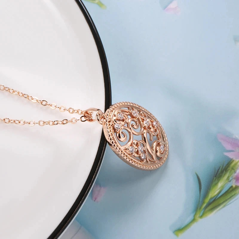 Colar Feminino Cobre Oval Filigrana Arabesco Zircônia Ouro Rosé 585