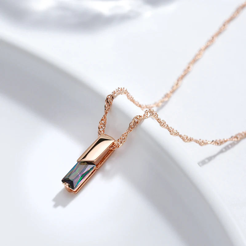 Colar Feminino Cobre Topázio Místico Baguete Arco-íris Bezel Ouro Rosé 585