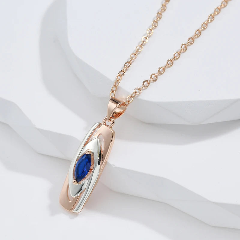 Colar Feminino Cobre Placa Onda Azul Marquise Bicolor Ouro Rosé
