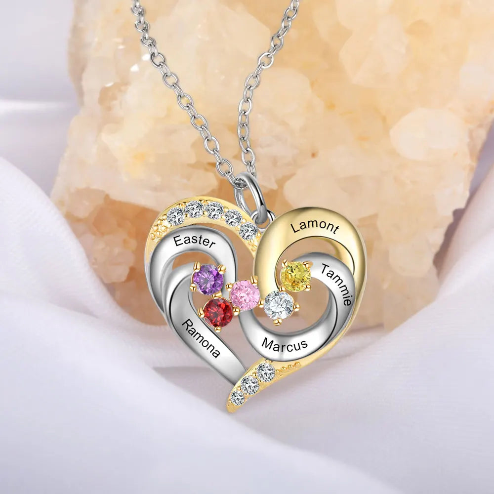 925 prata esterlina personalizado coração colar com 1-5 birthstones personalizado gravado nome das mães pingentes presentes do ano novo