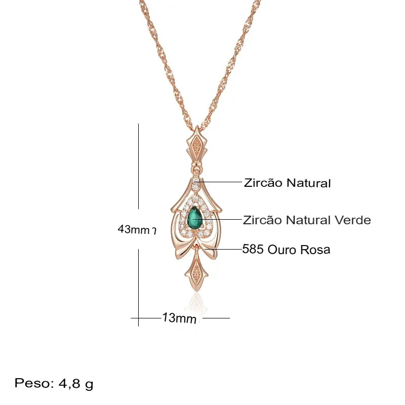 Colar Feminino Cobre Zircônia Verde Vintage Ouro Rosé 585