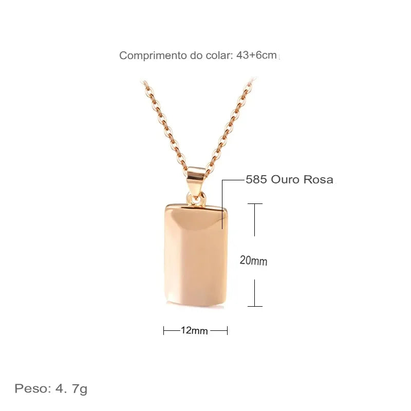 Colar Feminino Cobre Quadrado Glossy Minimalista Ouro Rosé