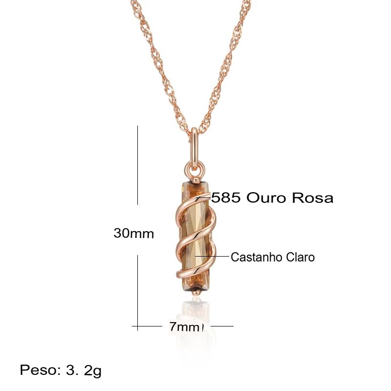Colar Feminino Cobre Citrino Retangular Fita Torcida Escultural Âmbar Ouro Rosé 585