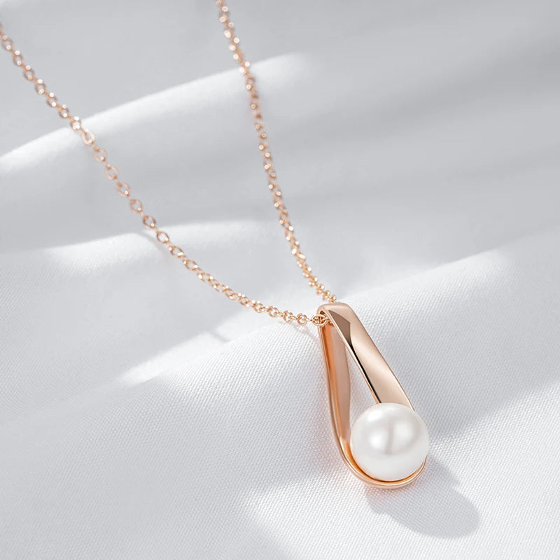 Colar Feminino Cobre Espiral Pérola Branca Nupcial Ouro Rosé