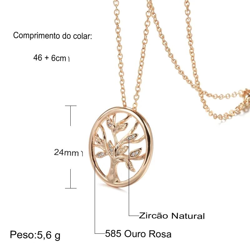Colar Feminino Cobre Medalhão Árvore da Vida Zircônia Cristal Ouro Rosé
