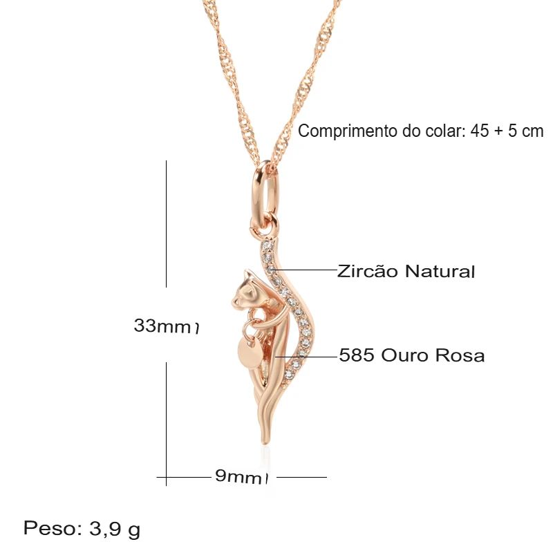 Colar Feminino Cobre Gato Elegante Pavê Zircônia Cristal Ouro Rosé