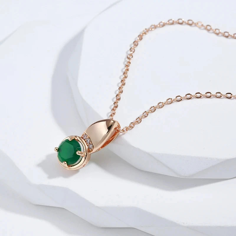 Colar Feminino Cobre Esmeralda Redonda Solitário Bail Meia-Lua Zircônia Ouro Rosé 585