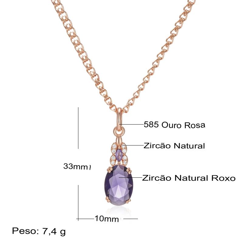 Colar Feminino Cobre Ametista Oval Bail Pétalas Zircônia Ouro Rosé 585