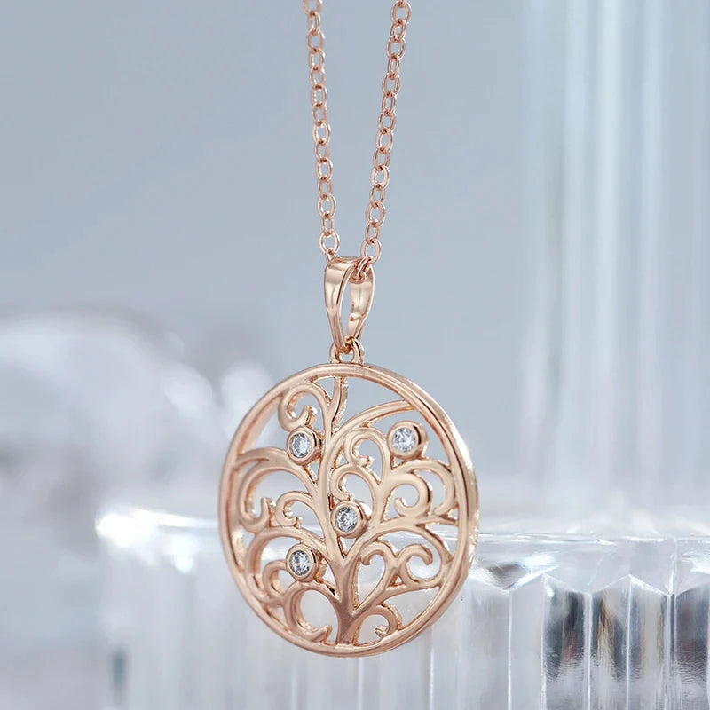 Colar Feminino Cobre Medalhão Circular Arabesco Filigrana Zircônia Ouro Rosé 585