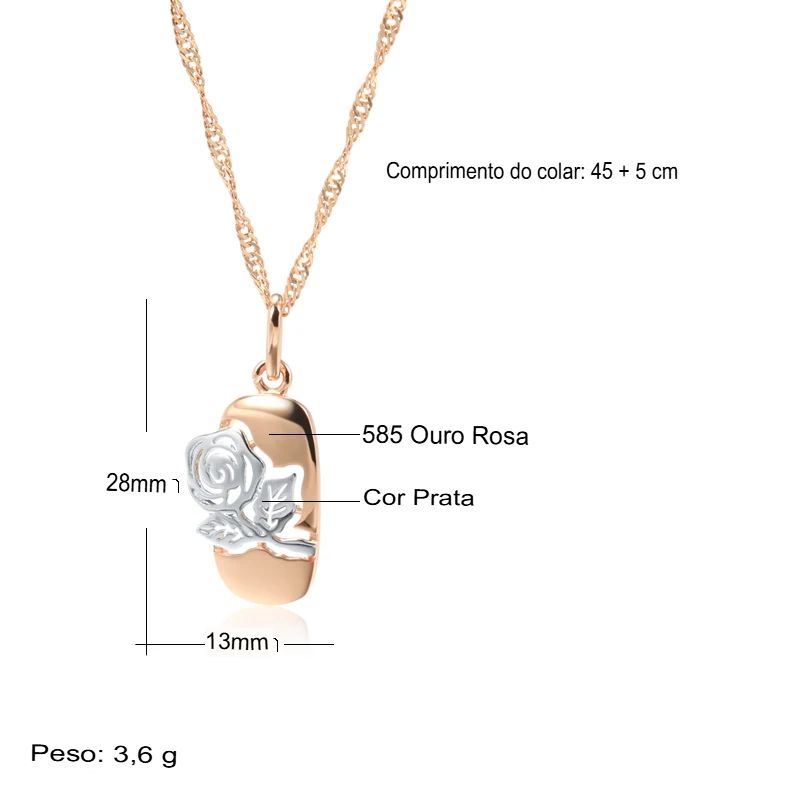 Colar Feminino Cobre Cápsula Rosa Vazada Floral Bicolor Ouro Rosé