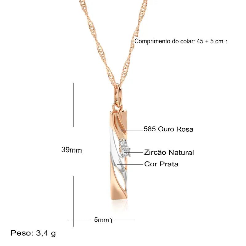 Colar Feminino Cobre Barra Diagonal Zircônia Cristal Ouro Rosé