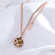 Colar Feminino Cobre Quartzo Fumê Redondo Gaiola Cruzada Ouro Rosé 585
