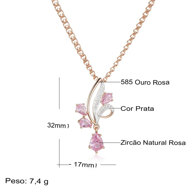 Colar Feminino Cobre Asa Zircônia Rosa Gota Ouro Rosé 585