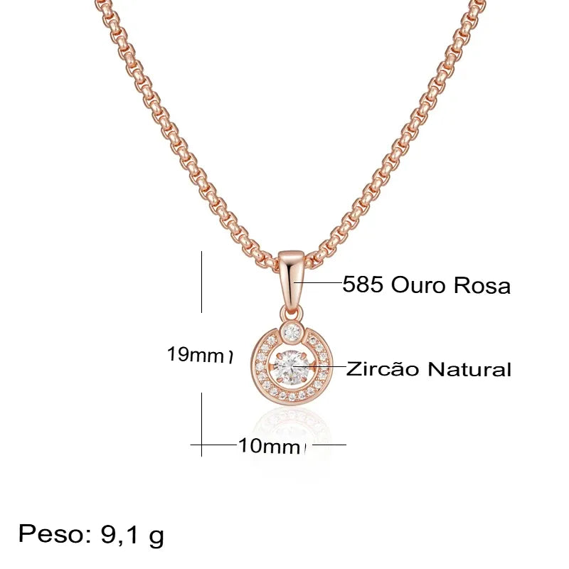 Colar Feminino Zircônia Balançante Ouro Rosé 585 Cobre