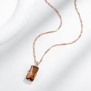 Colar Feminino Cobre Citrino Fumê Retangular Solitário Bail Forquilha Cognac Ouro Rosé 585