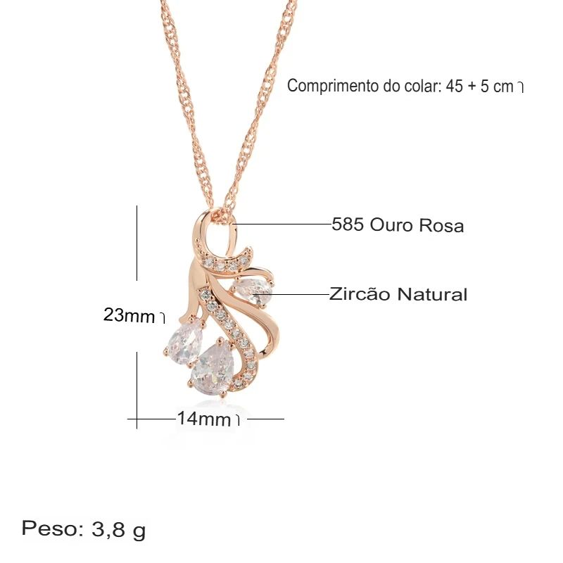 Colar Feminino Cobre Cascata Gota Cristal Pavê Arabesco Ouro Rosé