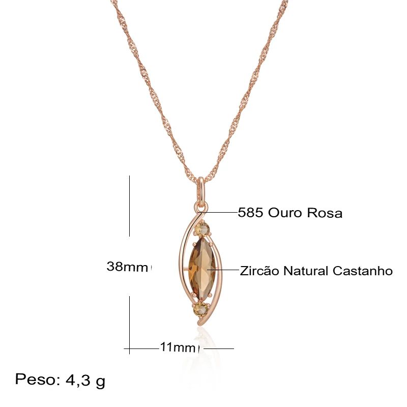 Colar Feminino Cobre Citrino Marquise Moldura Curva Âmbar Ouro Rosé 585
