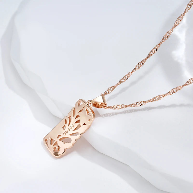 Colar Feminino Cobre Retângulo Filigrana Floral Botânico Vazado Ouro Rosé 585