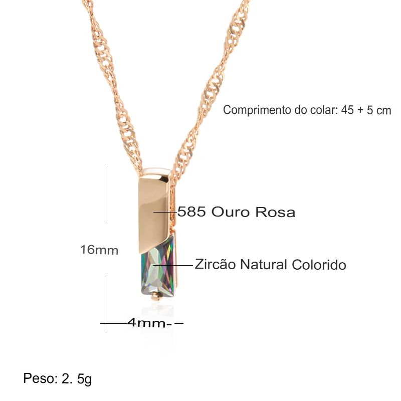 Colar Feminino Cobre Topázio Místico Baguete Arco-íris Bezel Ouro Rosé 585