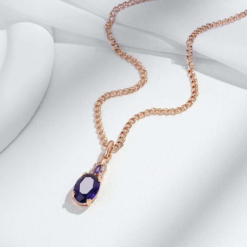 Colar Feminino Cobre Ametista Oval Bail Pétalas Zircônia Ouro Rosé 585