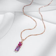 Colar Feminino Cobre Cluster Pink e Roxa Vibrante Ouro Rosé