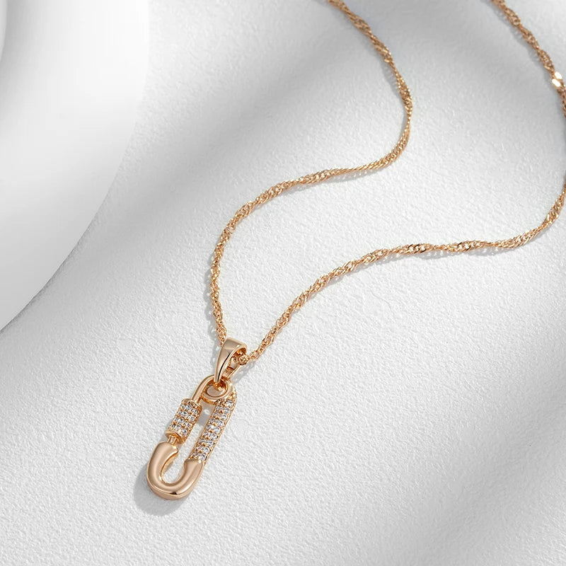 Colar Feminino Cobre Alfinete Zircônia Cristal Ouro Rosé