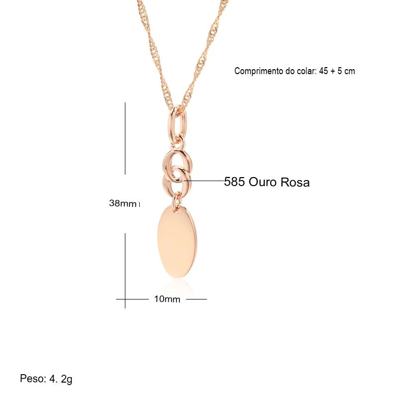 Colar Feminino Cobre Elo Marinheiro Placa Oval Micro Pavê Zircônia Ouro Rosé 585