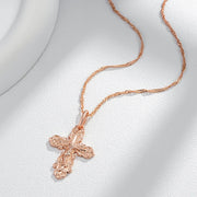 Colar Feminino Cobre Cruz Ortodoxa Barroca Arabesco Ouro Rosé