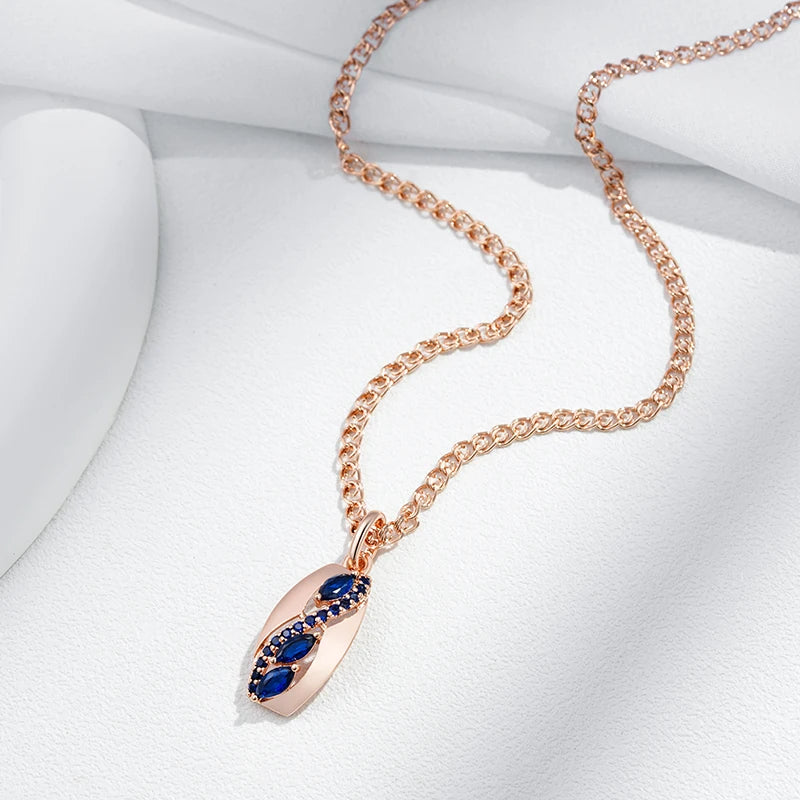 Colar Feminino Cobre Oval Safira Marquise Faixa Diagonal Ouro Rosé 585