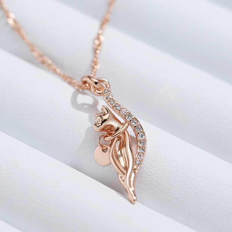 Colar Feminino Cobre Gato Elegante Pavê Zircônia Cristal Ouro Rosé