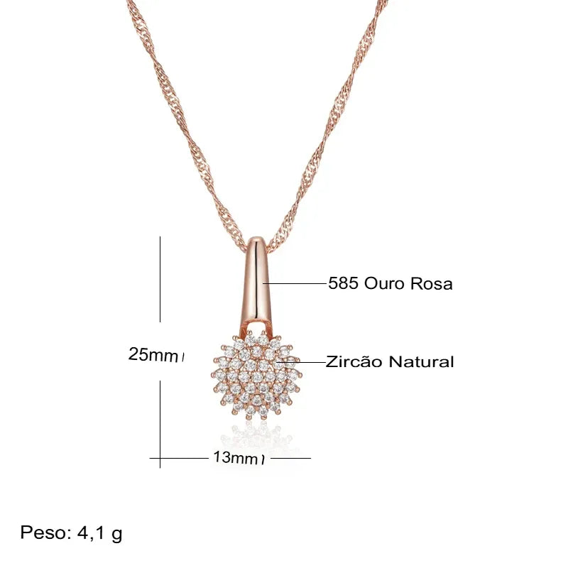 Colar Feminino Flor Zircônia Ouro Rosé 585 Cobre