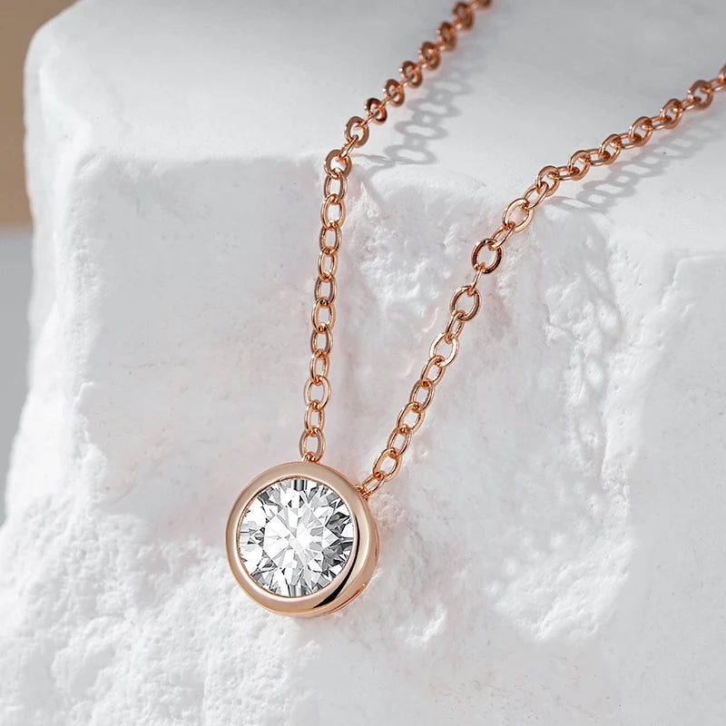 Colar Feminino Cobre Solitário Redondo Bezel Zircônia Ouro Rosé 585