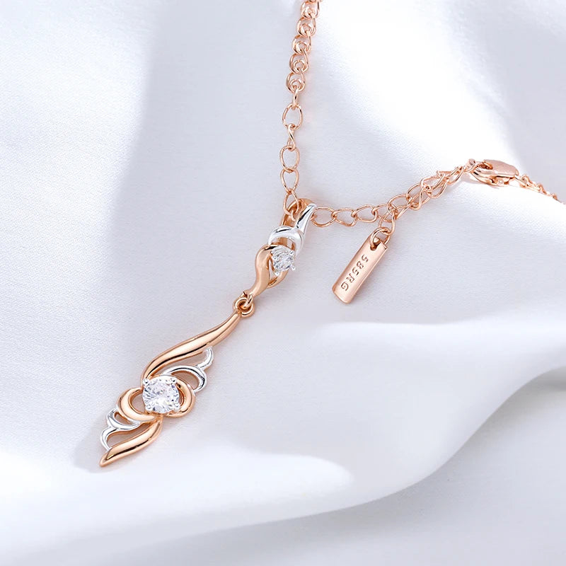 Colar Feminino Cobre Drop Ondulado Bicolor Zircônia Ouro Rosé Prata 585