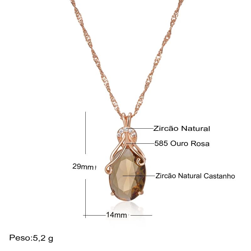 Colar Feminino Cobre Citrino Oval Âmbar Bail Arabesco Zircônia Ouro Rosé 585