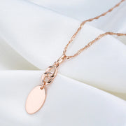 Colar Feminino Cobre Elo Marinheiro Placa Oval Micro Pavê Zircônia Ouro Rosé 585