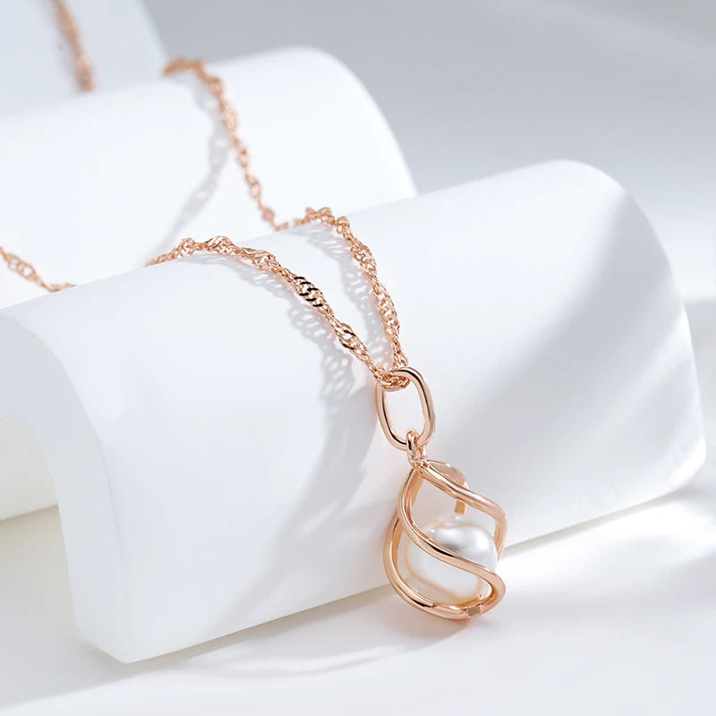 Colar Feminino Pérola Geométrico Oco Ouro Rosé 585 Cobre