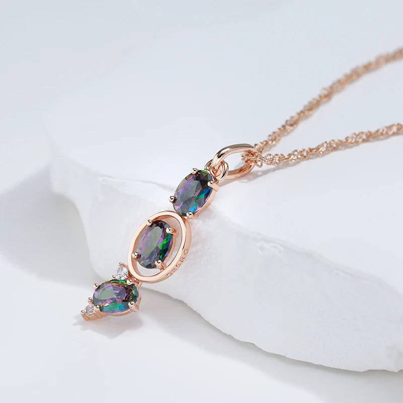 Colar Feminino Cobre Trio Topázio Místico Oval Cascata Iridescente Ouro Rosé 585