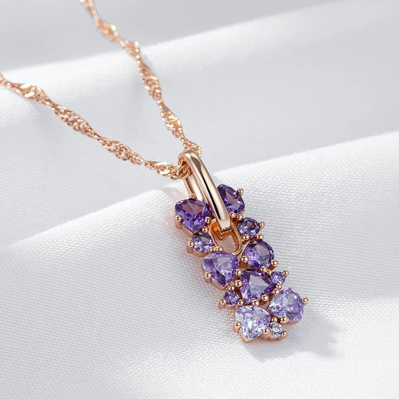 Colar Feminino Cobre Cascata Zircônia Ametista Degrêe Ouro Rosé 585