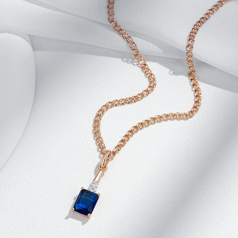 Colar Feminino Cobre Safira Quadrada Solitário Bail Zircônia Ouro Rosé 585