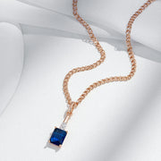 Colar Feminino Cobre Safira Quadrada Solitário Bail Zircônia Ouro Rosé 585