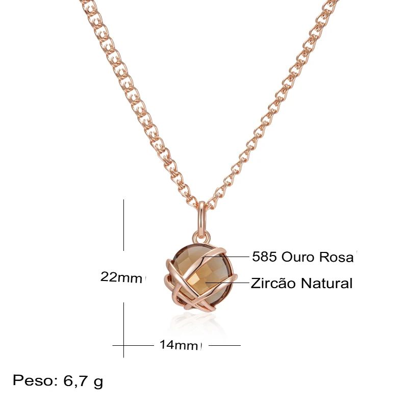 Colar Feminino Cobre Quartzo Fumê Redondo Gaiola Cruzada Ouro Rosé 585