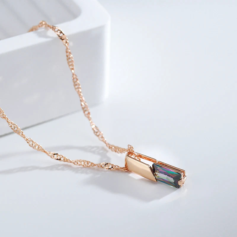 Colar Feminino Cobre Topázio Místico Baguete Arco-íris Bezel Ouro Rosé 585