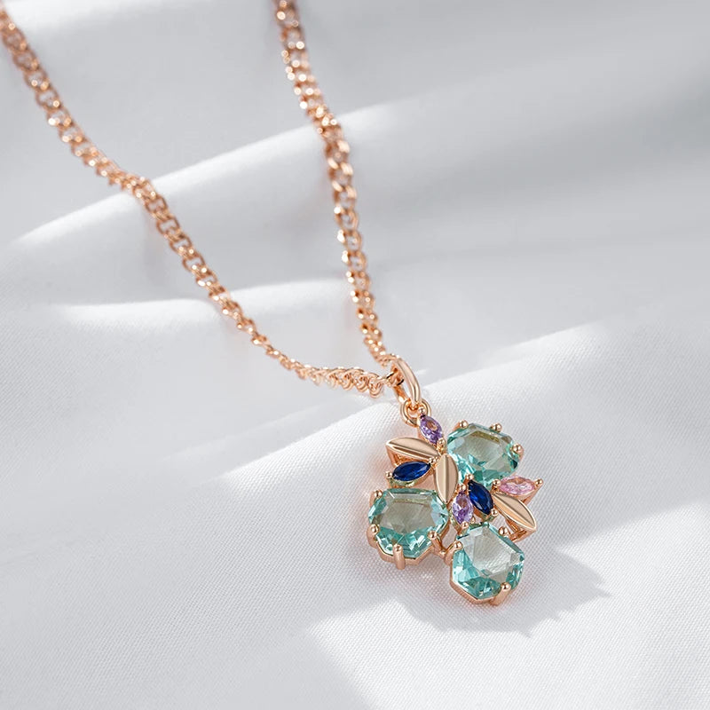 Colar Feminino Cobre Zircônia Verde Losango Ouro Rosé 585