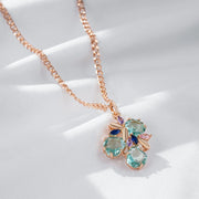 Colar Feminino Cobre Zircônia Verde Losango Ouro Rosé 585