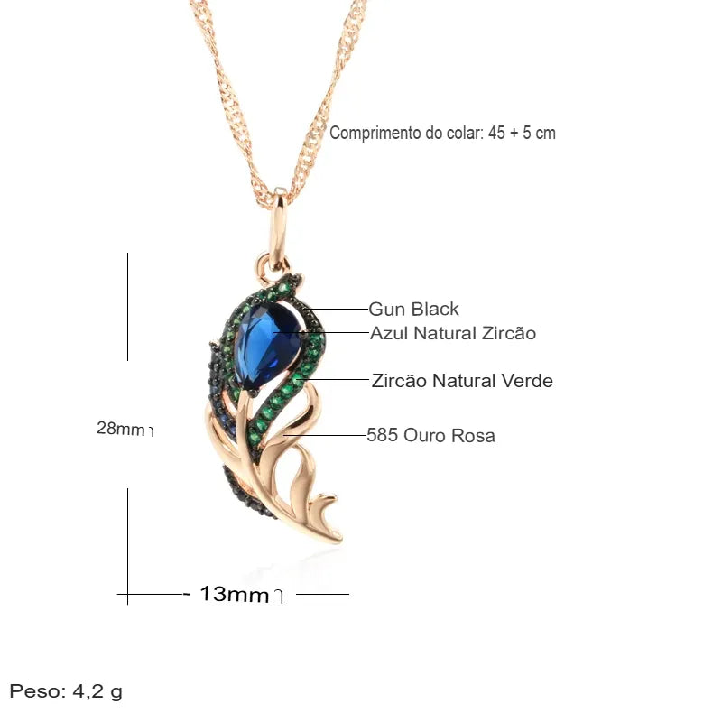 Colar Feminino Cobre Flor Zircônia Azul e Verde Vintage Ouro Rosé