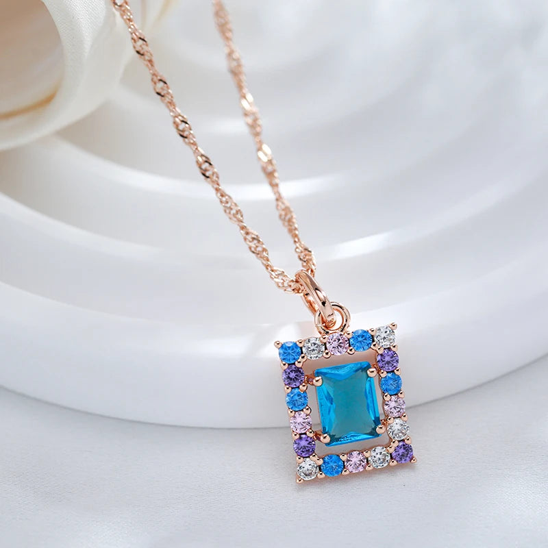 Colar Feminino Cobre Quadrado Topázio Halo Colorido Ouro Rosé 585