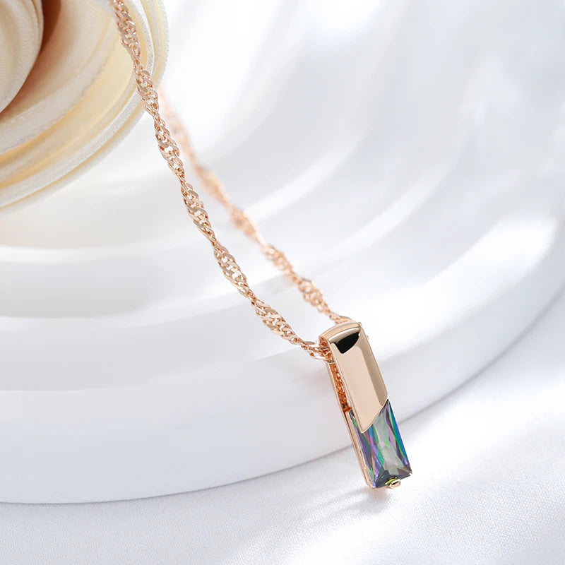 Colar Feminino Cobre Topázio Místico Baguete Arco-íris Bezel Ouro Rosé 585
