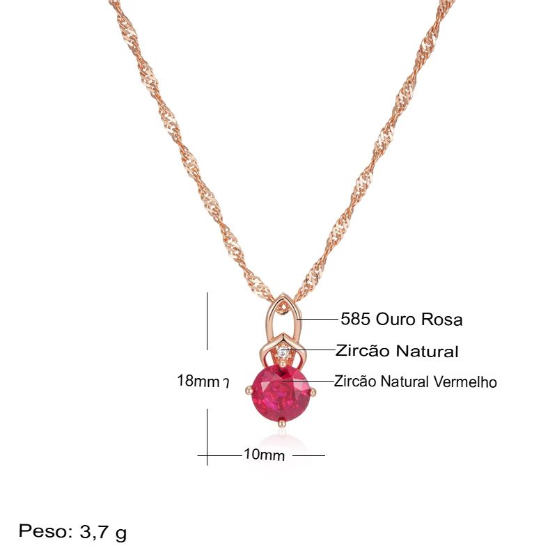 Colar Feminino Cobre Rubi Rosa Redondo Laço Zircônia Ouro Rosé 585